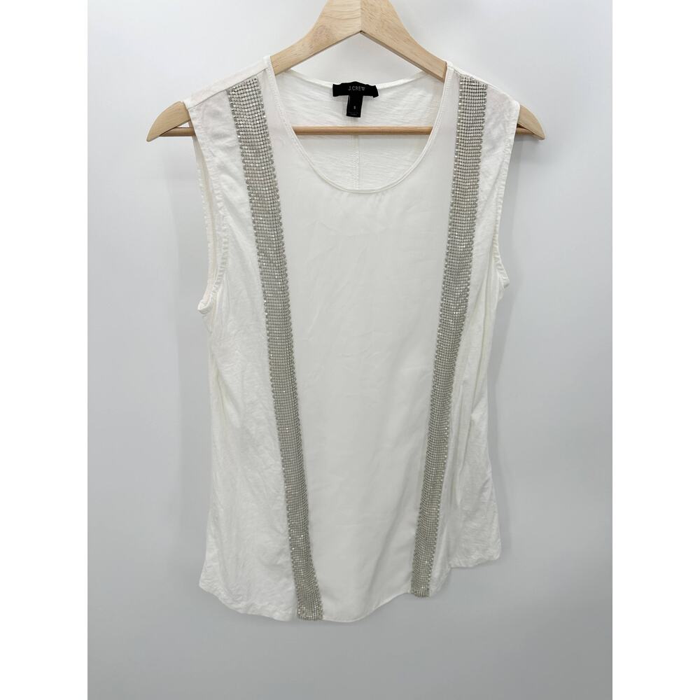 J.Crew Womens White‎ Silver Sequin Sleeveless Cotton Tank Top C7178 Size S